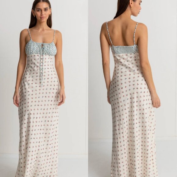 RHYTHM. Harlow Floral Gathered Maxi Dress Size Small Boho Cute Ditsy Smocked - Picture 1 of 12